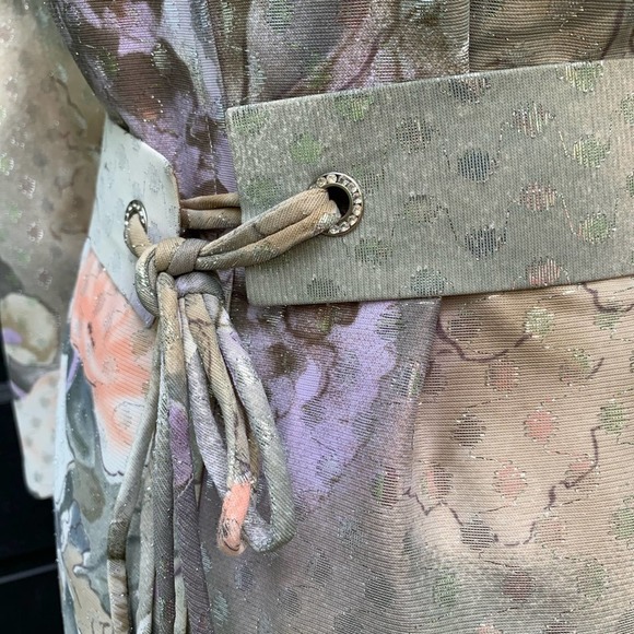 VINTAGE 70’s Belted Floral Maxi Gown Metallic Dot - Picture 12 of 15